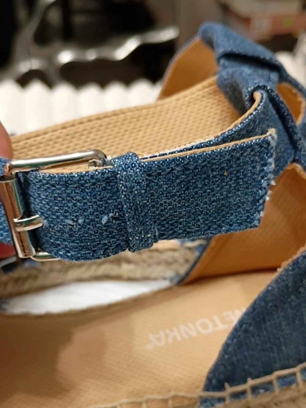 New W/Flaw Minnetonka Denim Blue Espadrille Sandals with Ankle Strap 8M